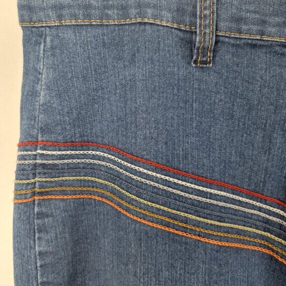 MODCLOTH Womens Jeans Sz 18W Rainbow With Me Wide Leg BLUE Boho Festival Retro - Picture 4 of 15